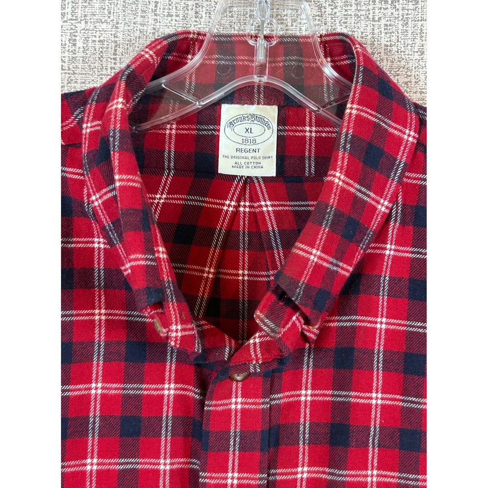 Brooks Brothers 1818 Regent Mens XL Red Navy Plaid Flannel Button Down Shirt
